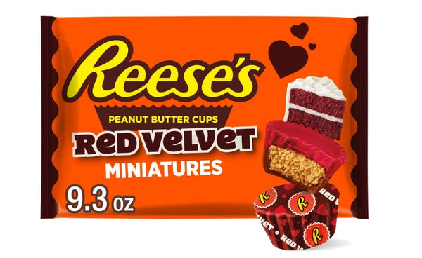 Reese's Miniatures Milk Chocolate and Red Velvet Flavored Creme Peanut Butter Cups Valentine's Candy, Bag 9.3 oz