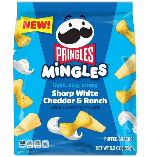 Pringles Mingles Sharp White Cheddar and Ranch Puffed Snacks, Gluten-Free, Cheese Puffs, 5.5 oz