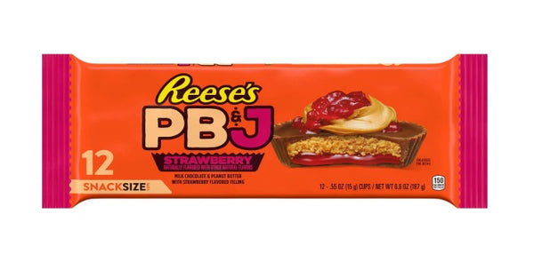 REESE'S PB&J Strawberry Milk Chocolate Snack Size Peanut Butter Cups, Candy Packs, .55 oz (12 Pack)