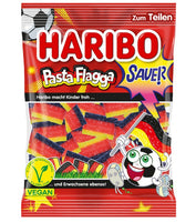 Haribo Pasta Flagga Sour Gummy Chewy Candy - Blackcurrant, Strawberry and Lemon - 160g - Vegan