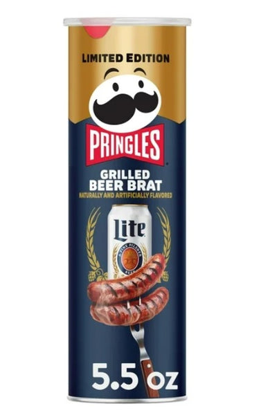 Pringles Miller Lite Grilled Beer Brat Potato Crisps Chips, Lunch Snacks, 5.5 oz