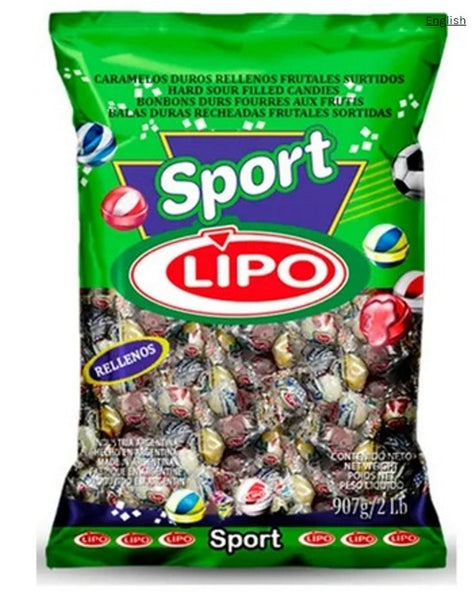 Caramelos Lipo Sport Sour Hard Candies Assorted Flavors Strawberry, Orange, Lemon, Peach, Pineapple & Banana - 10 candies per pack